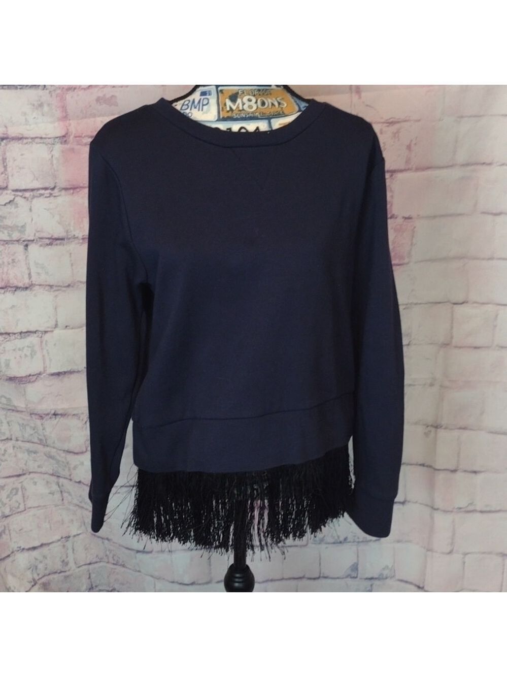J.CREW blue black heavy sweatshirt with tassel and back zipper size large